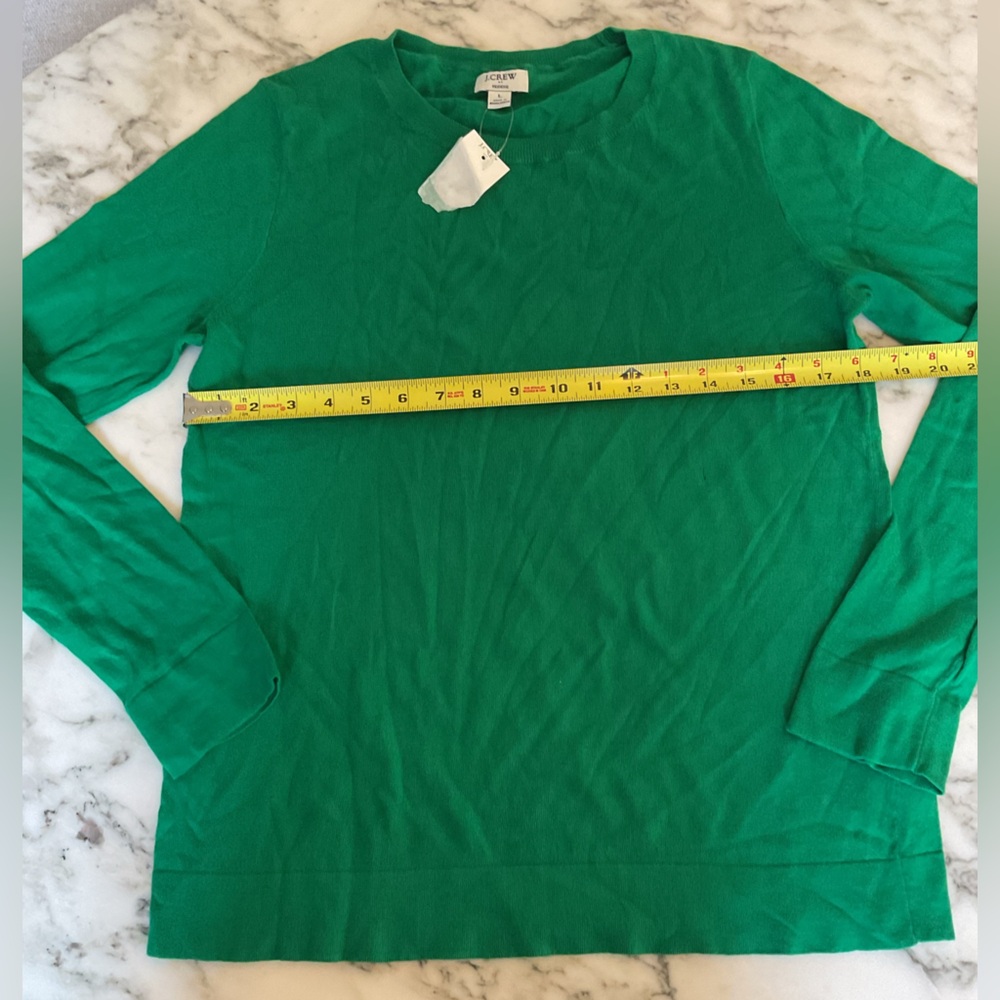 NWT JCrew Teddie Kelly Green Cotton Pullover Sweater L XL Small hole Incl patch - Picture 5 of 14
